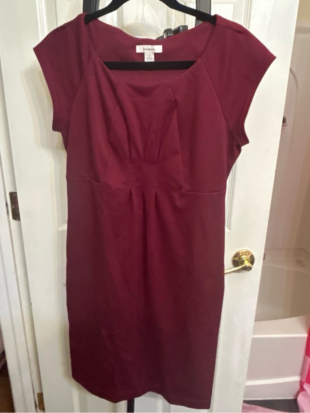 dressbarn Burgundy Cap-Sleeve Midi Sheath Dress